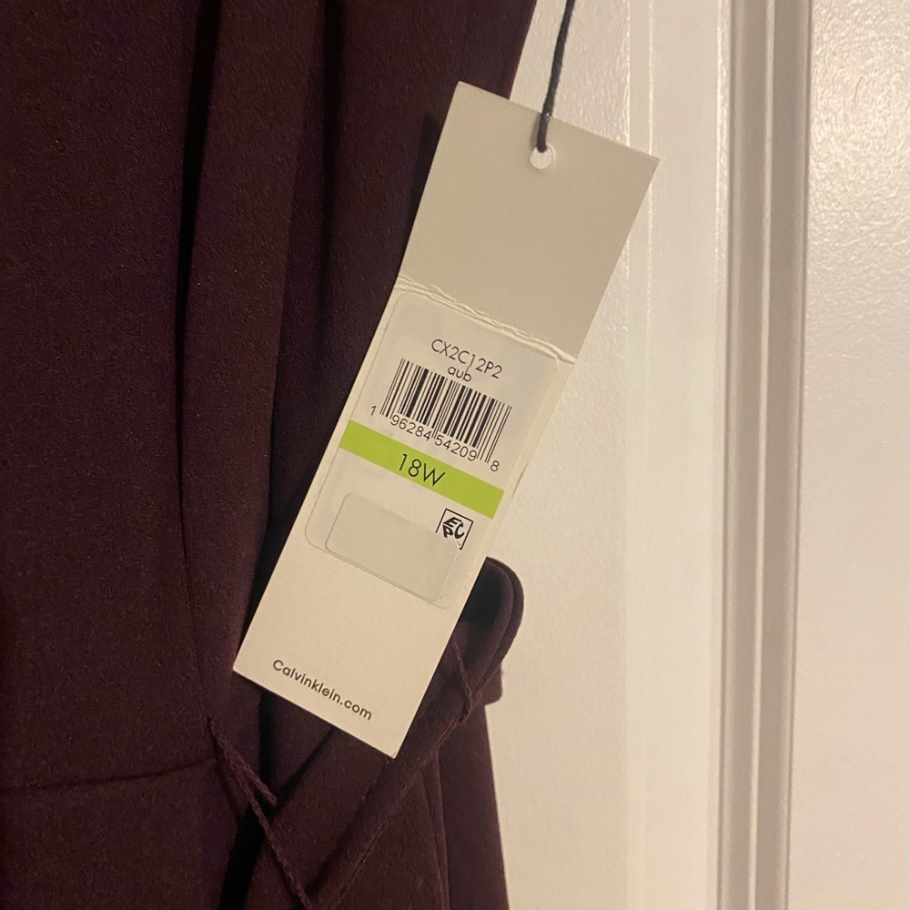 Calvin Klein Plus Belted Crepe Jumpsuit - Aubergine - Picture 7 of 7